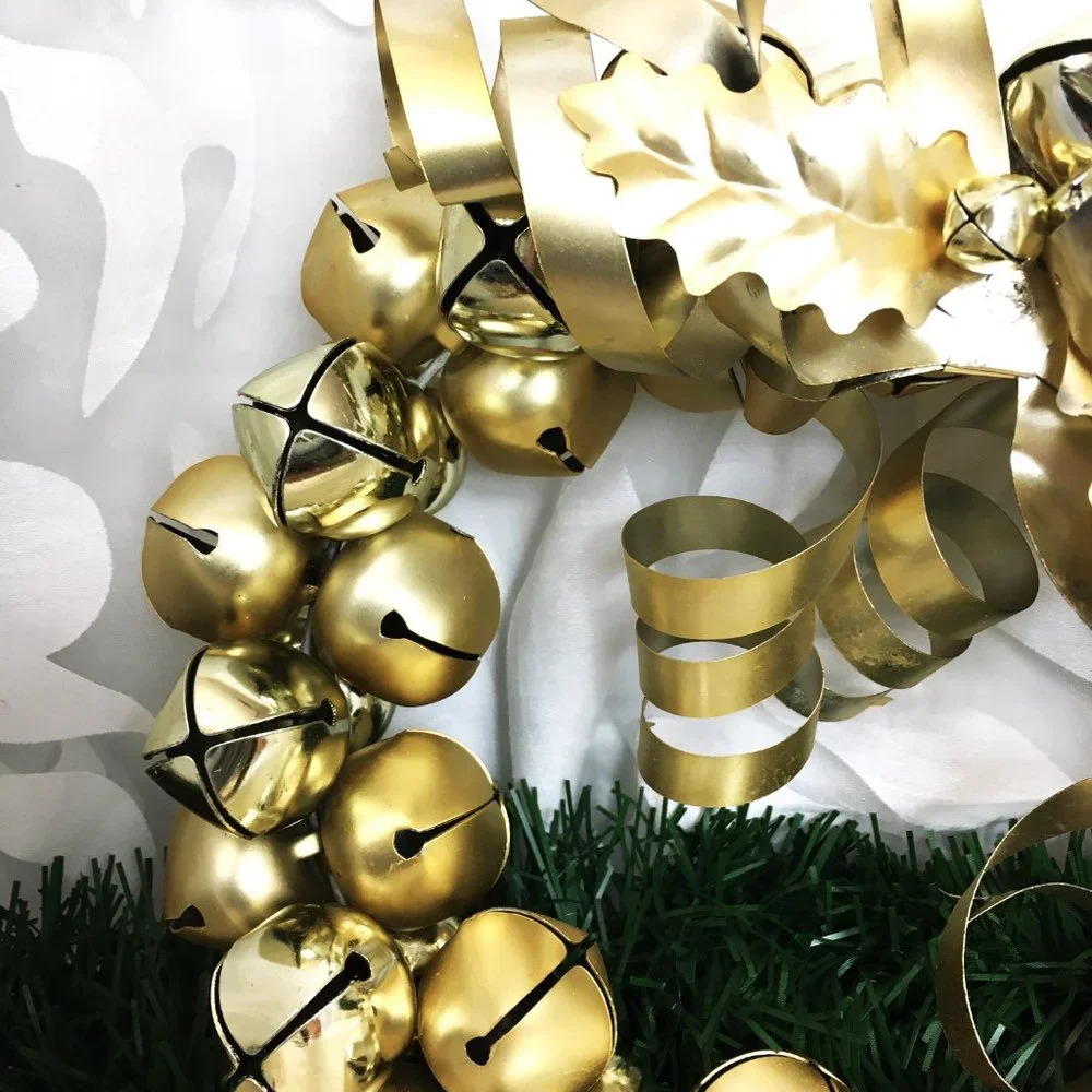 Door Wreath Gold Metal Bells w/ Metal Ribbons
